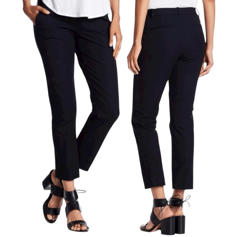 Theory Size 4 Izelle C Jetty Stretch Knit Fabric Ankle Length Pants Sleek Black
